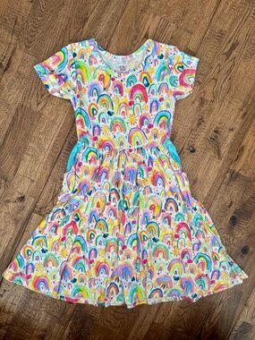 Birdie Bean Rainbow Dress Bamboo Viscose Pockets Girls Size 6 7